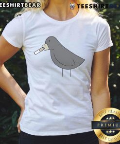 Alt Text: Cute bird graphic on a poorly drawn cigarettes ladies tee, perfect for casual wear and unique style.