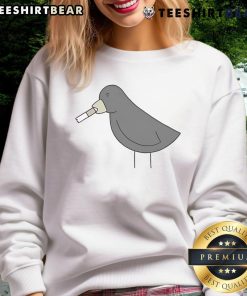Alt Text: Cute bird graphic on a poorly drawn sweatshirt featuring cigarettes, perfect for quirky fashion lovers.