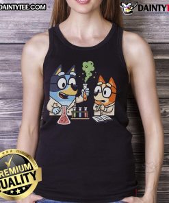 Cute Bluey chemical reaction tank top featuring vibrant colors and playful design, perfect for science lovers and fans.