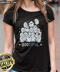 Cute Bootiful Beautiful Ghost Halloween Ladies Tee featuring a whimsical ghost design perfect for Halloween celebrations.