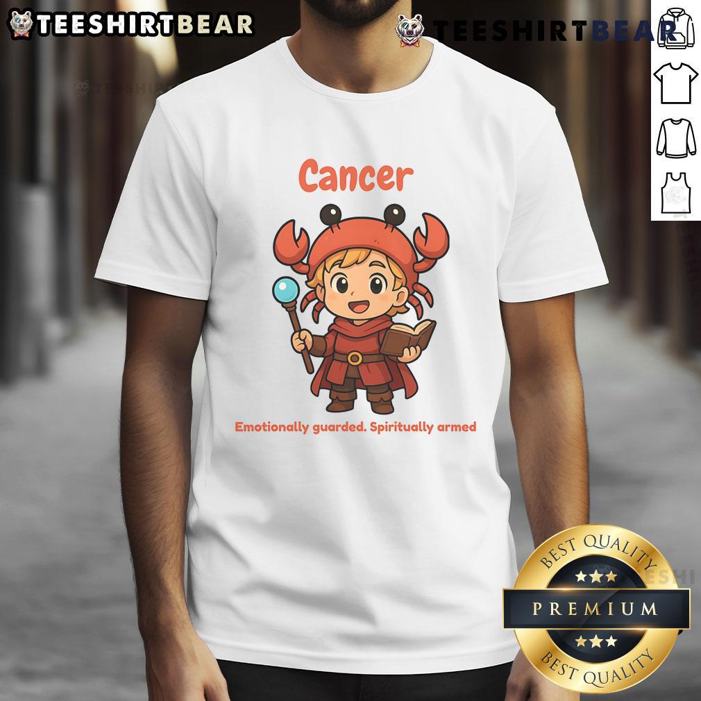 Cute Cancer The Wizard Emotionally Guarded Spiritually Armed T Shirt Cute Cancer the Wizard T-Shirt featuring an emotionally guarded and spiritually armed design for astrology lovers.