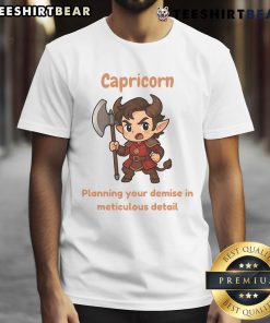 Alt Text: Cute Capricorn T-Shirt featuring a whimsical design of a goat planning your demise in detail, perfect for astrology fans.
