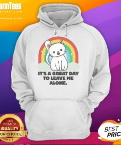 Alt Text: Cute cat in a It's a Great Day to Leave Me Alone hoodie, showcasing a playful expression and cozy style.