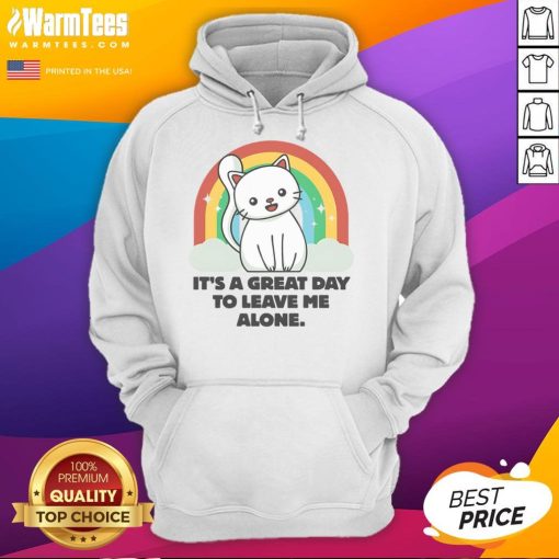 Alt Text: Cute cat in a It's a Great Day to Leave Me Alone hoodie, showcasing a playful expression and cozy style.