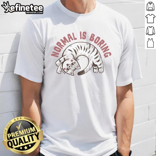 Cute Cat Normal Is So Boring T-Shirt featuring an adorable cat graphic and playful text for cat lovers.