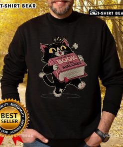 Alt Text: Cute cat sweatshirt featuring The Little Book of My Nine Lives design, perfect for cat lovers and cozy fashion.