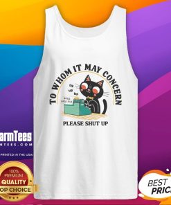 Cute cat wearing a Please Shut Up tank top, perfect for feline lovers seeking fun and humorous apparel.