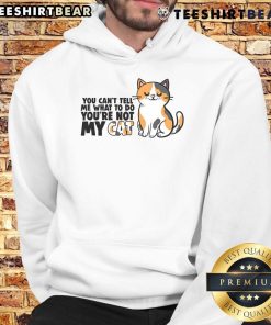 Adorable cat wearing a hoodie with 'You Can't Tell Me What To Do, You're Not My Cat' print, showcasing playful attitude.