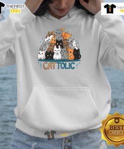 Alt Text: Adorable Cute Cattolic Cats Hoodie featuring playful cat designs, perfect for cat lovers and cozy fashion enthusiasts.