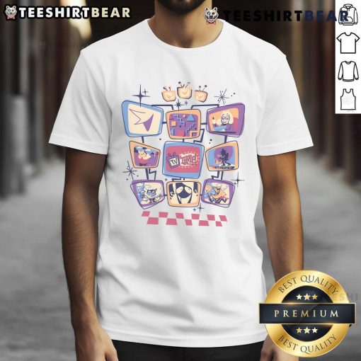 Cute Deltarune TV Time T-Shirt featuring vibrant graphics of characters, perfect for fans of the game and casual wear.