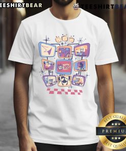 Cute Deltarune TV Time T-Shirt featuring vibrant graphics of characters, perfect for fans of the game and casual wear.