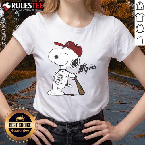 Cute Detroit Tigers Collab Snoopy 2025 Baseball Ladies Tee featuring vibrant graphics and a comfortable fit.