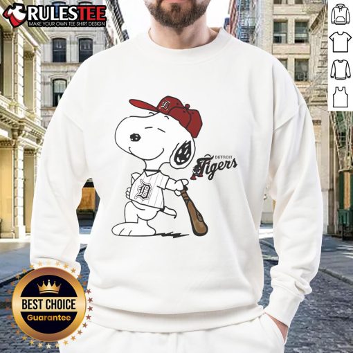 Cute Detroit Tigers collab Snoopy 2025 baseball sweatshirt featuring a playful design perfect for fans.