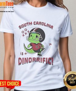 Cute dinosaur design on South Carolina Gamecocks Dino-Riffic ladies tee for fans and womens sports apparel.