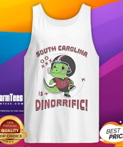 Alt Text: Cute dinosaur graphic on a South Carolina Gamecocks Dino-Riffic tank top, perfect for fans and summer wear.