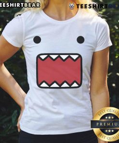 Cute Domo Kun face design on a ladies tee, perfect for fans of quirky anime-inspired fashion.