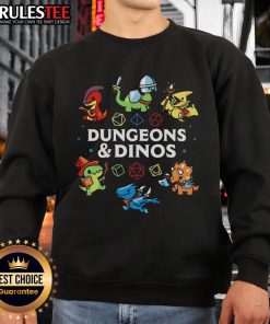 Cute Dungeons and Dinos sweatshirt featuring vibrant graphics of dinosaurs and dungeon elements on a cozy fabric.