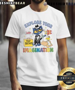 Alt Text: Cute Explore Your Imagination Pete The Cat T-Shirt featuring vibrant colors and playful design for kids.