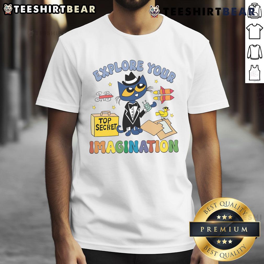 Cute Explore Your Imagination Pete The Cat T Shirt Alt Text: Cute Explore Your Imagination Pete The Cat T-Shirt featuring vibrant colors and playful design for kids.