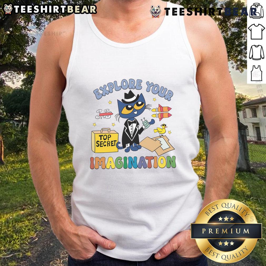 Cute Explore Your Imagination Pete The Cat Tank Top Adorable Pete the Cat tank top featuring 'Explore Your Imagination' design, perfect for kids' casual wear and creativity.
