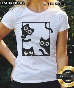Cute felines in frame ladies tee featuring adorable cat graphics, perfect for cat lovers and casual wear.
