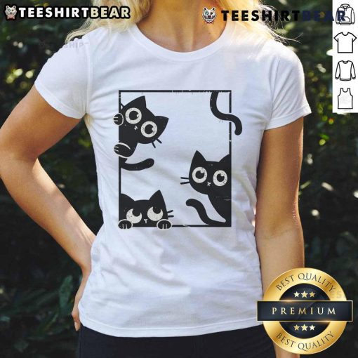 Cute felines in frame ladies tee featuring adorable cat graphics, perfect for cat lovers and casual wear.