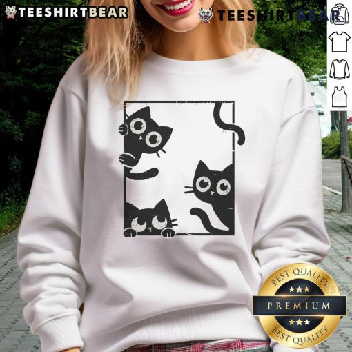 Adorable cute felines in frame sweatshirt showcasing playful cat designs perfect for cat lovers and cozy fashion.
