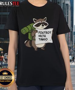 Cute Foxtrot Delta Tango Raccoon Ladies Tee featuring an adorable raccoon graphic on a stylish women's t-shirt.