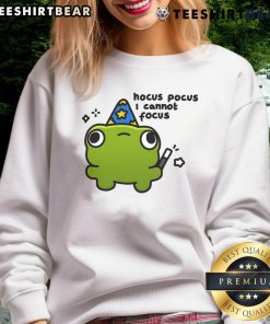 Cute Frog Hocus Pocus I Cannot Focus Sweatshirt featuring a whimsical frog design perfect for casual wear.