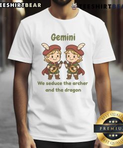 Alt Text: Cute Gemini twin bards design on a T-shirt featuring an archer and a dragon, perfect for astrology lovers.