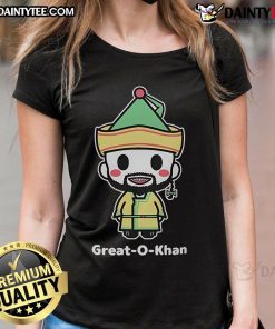 Cute Great O Khan drawn chibi ladies tee featuring vibrant illustrations of nine adorable characters.