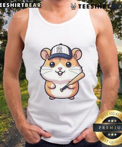 Cute hamster wearing a New York Yankees tank top, showcasing adorable style and team spirit in a playful pose.