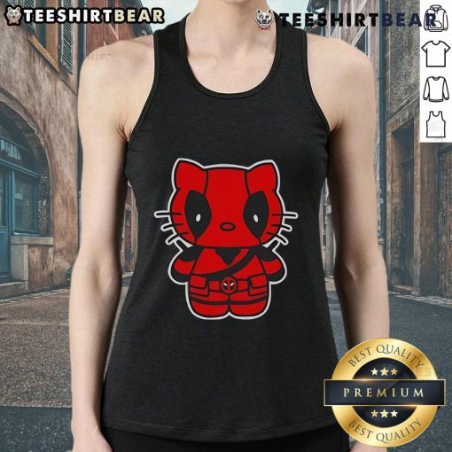 Cute Hello Deadpool Hello Kitty tank top featuring a playful design combining Deadpool and Hello Kitty characters.