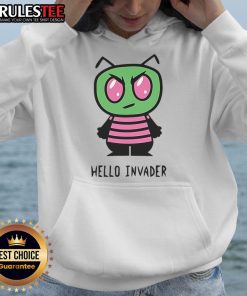 Adorable Cute Hello Invader Alien parody hoodie featuring a mashup of Hello Kitty and Invader Zim designs.