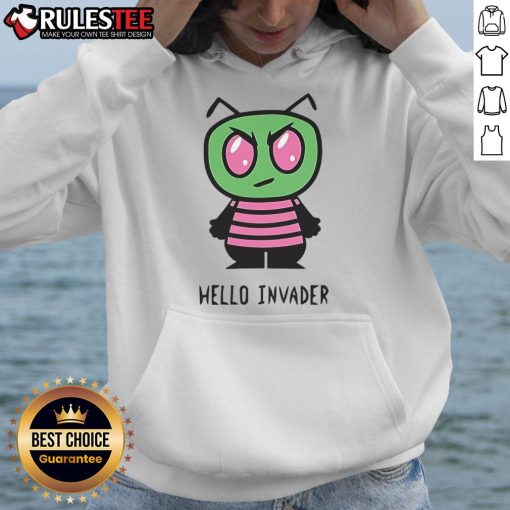 Adorable Cute Hello Invader Alien parody hoodie featuring a mashup of Hello Kitty and Invader Zim designs.
