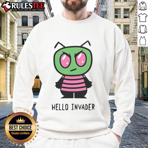 Adorable Cute Hello Invader Alien parody sweatshirt featuring a Hello Kitty and Invader Zim mashup design.