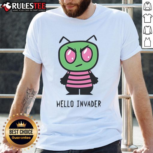 Cute Hello Invader Alien Parody T-Shirt featuring a Hello Kitty and Invader Zim mashup design for fans of both series.