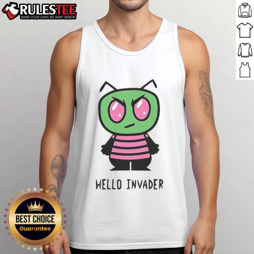 Adorable tank top featuring a Cute Hello Invader Alien parody mashup of Hello Kitty and Invader Zim design.