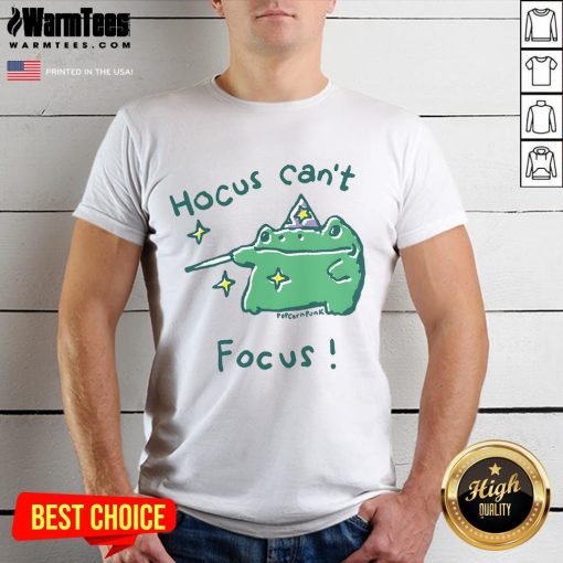 Alt Text: Cute Hocus Can't Focus Frog T-Shirt featuring a playful frog design perfect for casual wear and frog lovers.