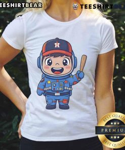 Cute Houston Astros cartoon astronaut graphic on a ladies tee, perfect for fans and casual wear.