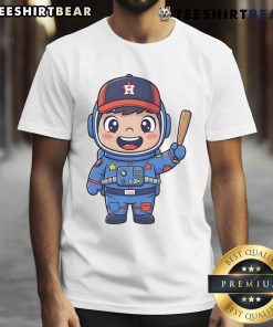 Adorable Houston Astros cartoon astronaut t-shirt featuring a playful design perfect for baseball fans and space lovers.