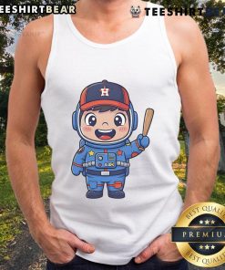 Alt Text: Cute Houston Astros cartoon astronaut tank top featuring a playful design perfect for baseball fans and summer wear.