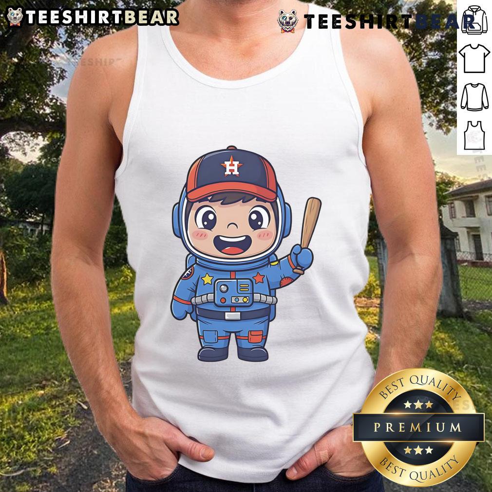 Cute Houston Astros Cartoon Astronaut Tank Top Alt Text: Cute Houston Astros cartoon astronaut tank top featuring a playful design perfect for baseball fans and summer wear.