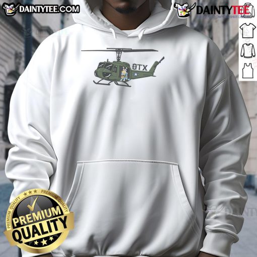 Cute Huey Goosey OTX helicopter hoodie featuring colorful design and cozy fit for aviation enthusiasts.