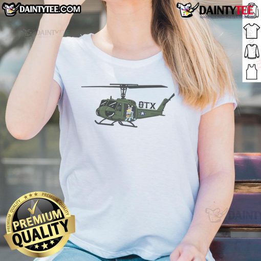 Cute Huey Goosey OTX Helicopter Ladies Tee featuring a vibrant design perfect for aviation enthusiasts.