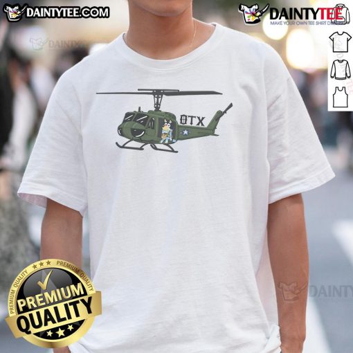 Alt Text: Cute Huey Goosey Otx Helicopter T-Shirt featuring a playful helicopter graphic on a stylish shirt design.