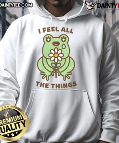 Alt Text: Cute I Feel All The Things Neurodivergent Emotional Frog Hoodie featuring a colorful frog design, perfect for cozy comfort.