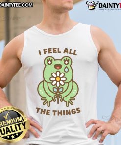 Cute neurodivergent emotional frog tank top featuring vibrant colors and fun design, perfect for expressing feelings.