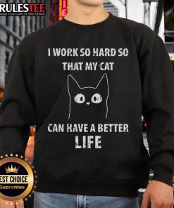 Alt Text: Cute I Work So Hard So That My Cat Can Have A Better Life Sweatshirt displayed on a cozy, casual setting.