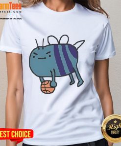 Adorable James Plowright Charlotte Hornets NBA bee art on a ladies tee, perfect for fans of the team and stylish wear.